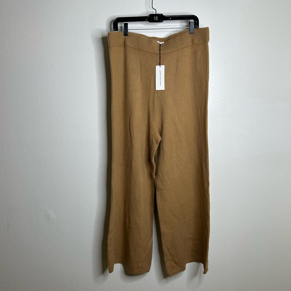 NWT 100% Cashmere Tan Wide Leg Flare Sweater Pant Unsubscribed Size XL